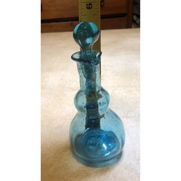 Aqua Glass Hand Blown Vinegar Cruet with Stopper Vintage - Picture 8 of 8